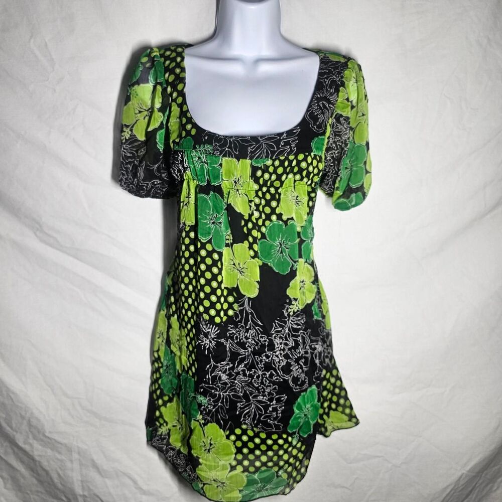 Vintage y2k floral gren black patterned babydoll dress/top
